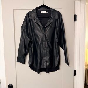 Do+Be Black Faux Leather Button-Up Shirt Jacket